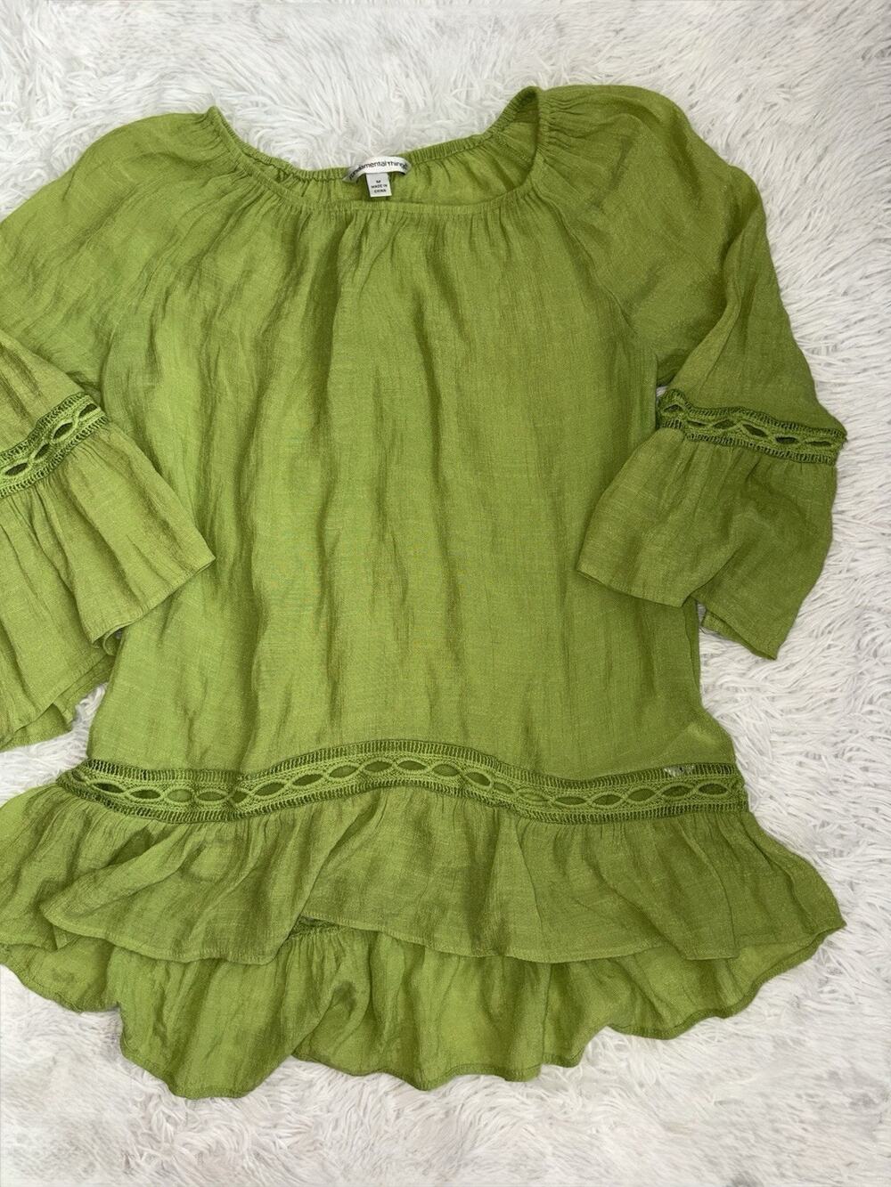 Fundamental Things M Green Boho Style Blouse. Pretty, Comf, Grt. Shape